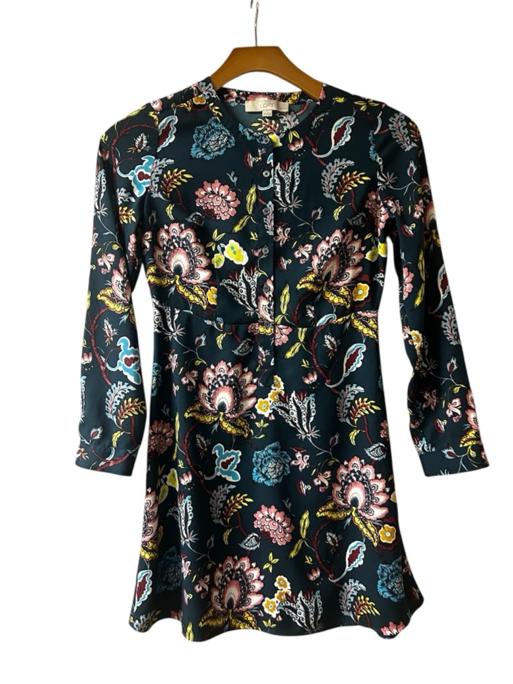 LOFT Floral Button-Front Tunic Dress